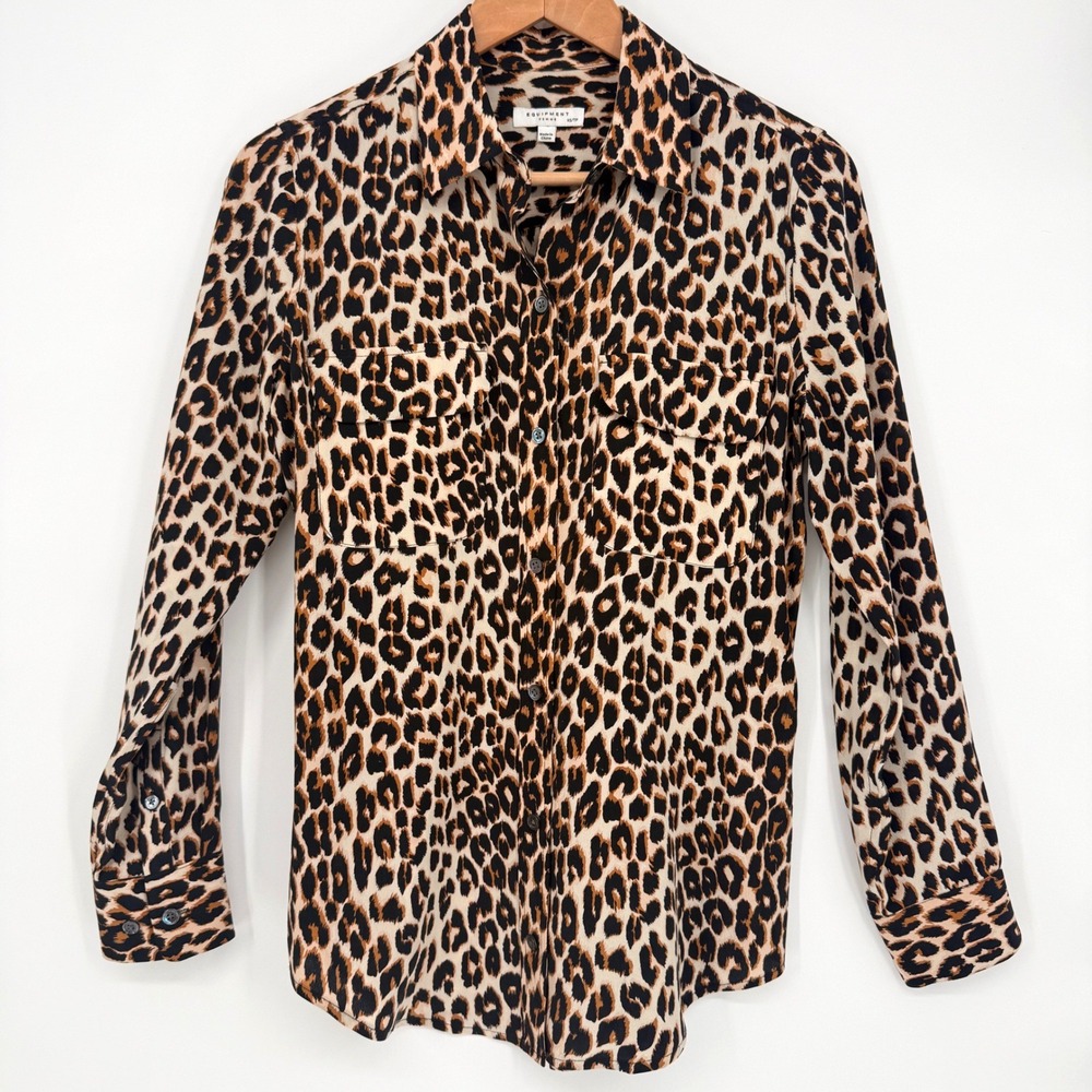 Womens 100% Silk Natural Fiber Leopard Print Blouse XS Maximallist Capsule Siren